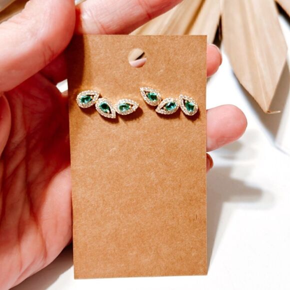 leaf stud earrings H181 - Picture 3 of 4